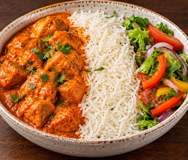 Butter chicken rice bowl.