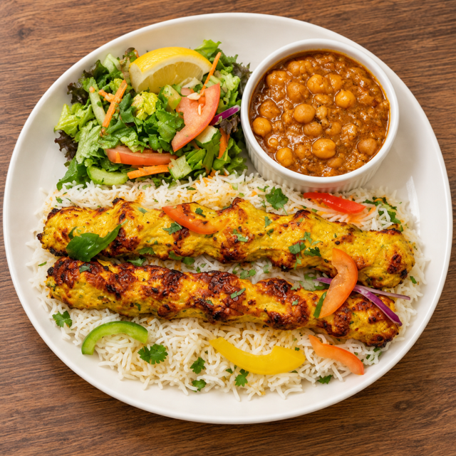 Chicken seekh kabob skewer (ground chicken).