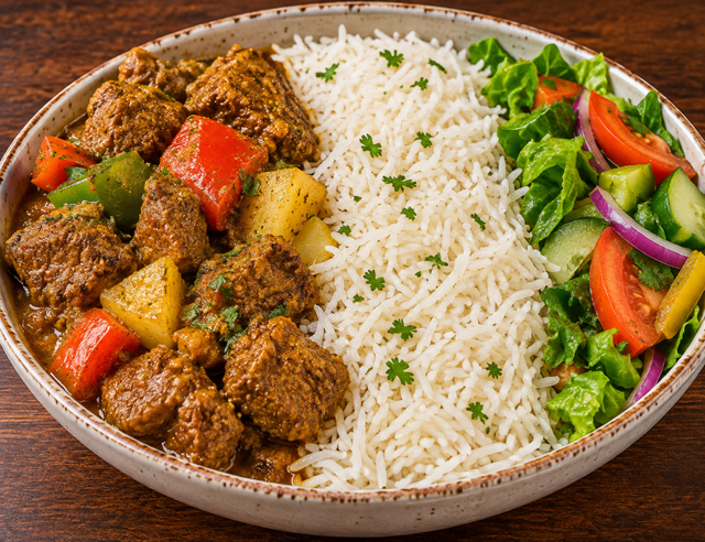 Lamb rice bowl.