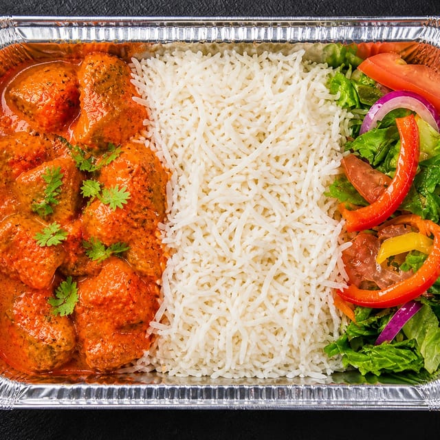 Butter chicken rice bowl.
